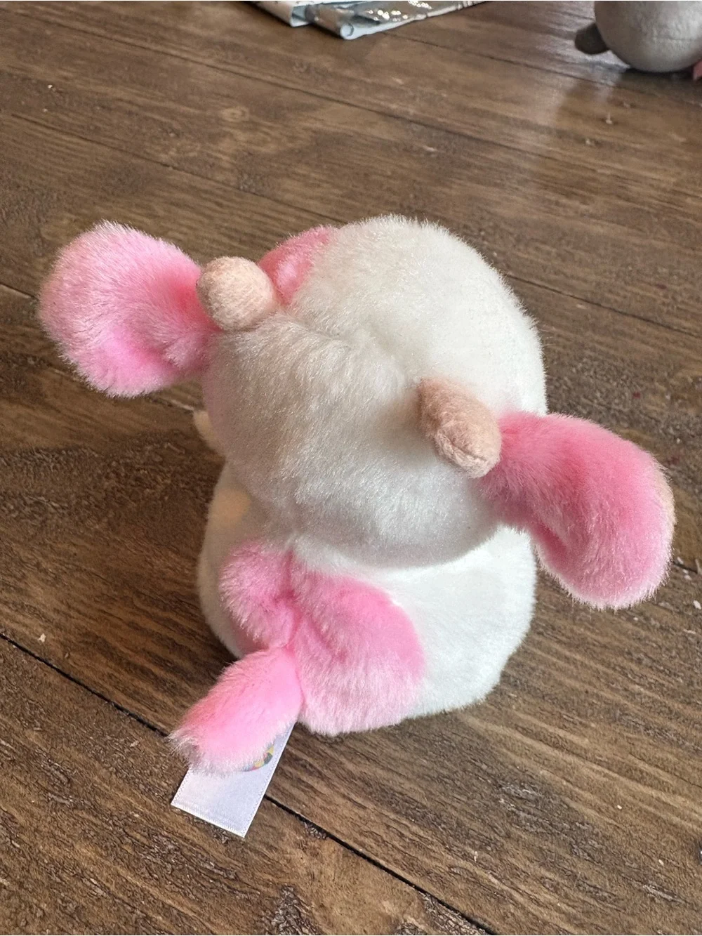 Small Plush White and Pink Cow Stuffed Animal
